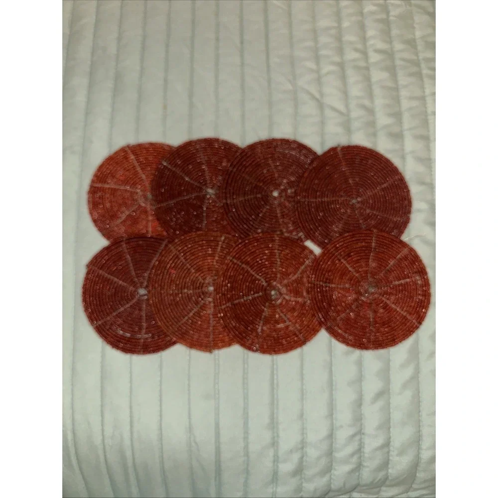 Set Of 8 Red Beaded Coasters Round‎ Holiday
